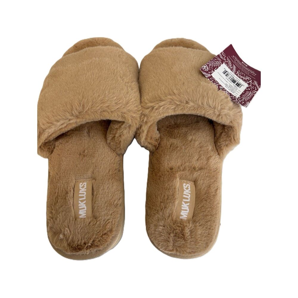 MUK LUKS Women's Kirstey Platform Slide Slipper Irish Cream Fab Fit Fun Lg NWT - Picture 2 of 5